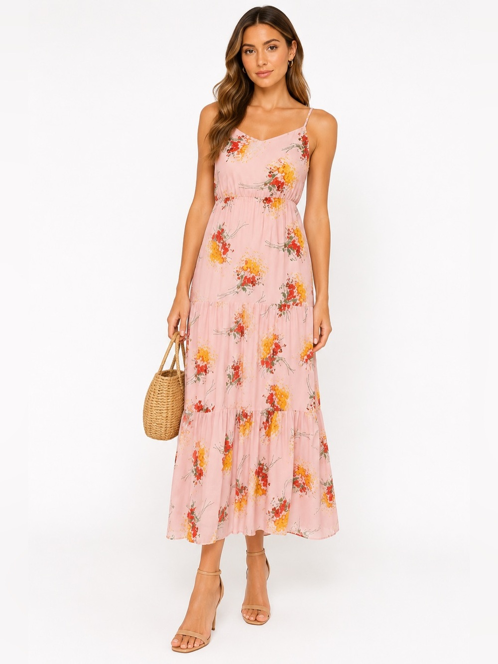 Floral Pink Spaghetti-Strap Maxi Dress
